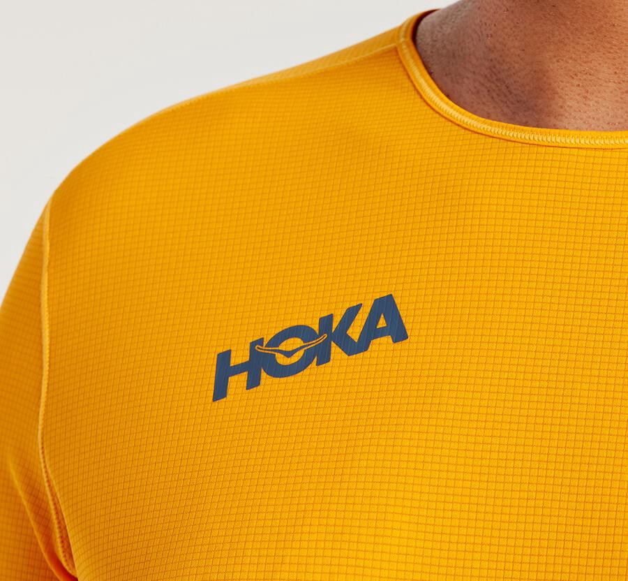 Hoka One One Top Herre - Performance 3/4 Sleeve - Gul - 482156QZR